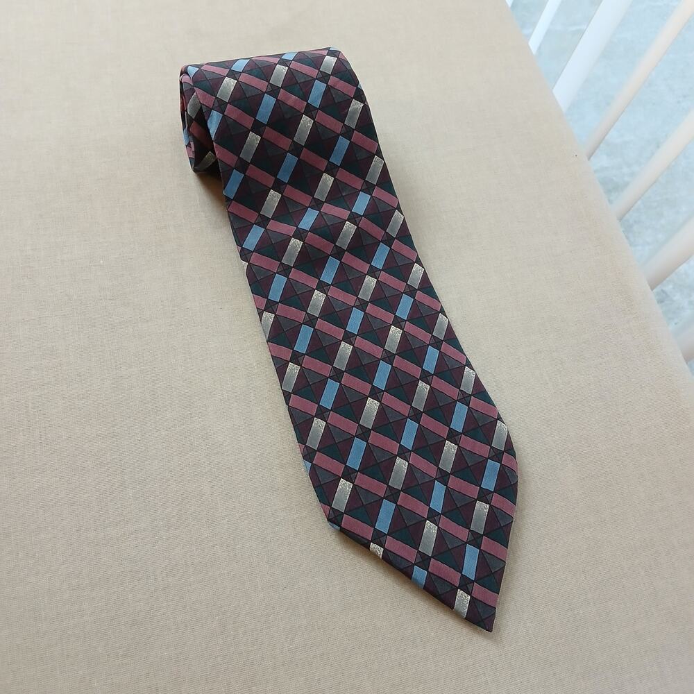Adolfo Couture Vintage Mens Geometric Necktie muted art deco revival retro